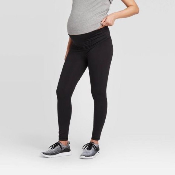 2 Pairs Over Belly Active Maternity Leggings by Ingrid & Isabel Black Med - Picture 2 of 9